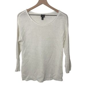 EILEEN FISHER Off White 100% Hemp Loose Knit Sweater Small Minimal Rollneck